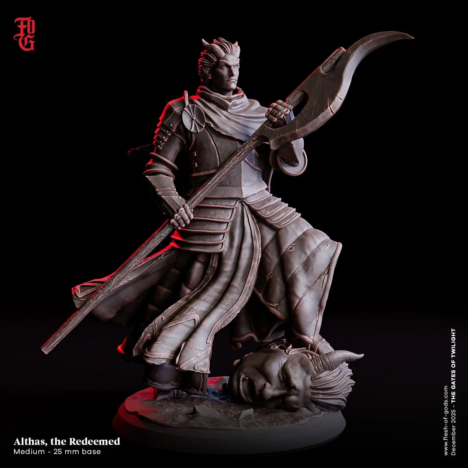 Althas, the Redeemed Miniature | Half-Demon Warrior Royal Knight Figurine | 32mm Scale or 75mm Scale - Plague Miniatures