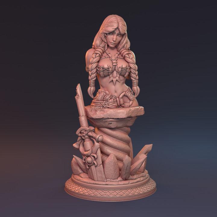 Alva, Topless Sexy Female Viking with Wolf Companion | Warrior and Beast Miniature | 32mm Scale, 75mm Scale, or 100mm Scale - Plague Miniatures