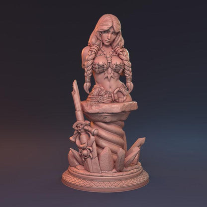 Alva, Topless Sexy Female Viking with Wolf Companion | Warrior and Beast Miniature | 32mm Scale, 75mm Scale, or 100mm Scale - Plague Miniatures