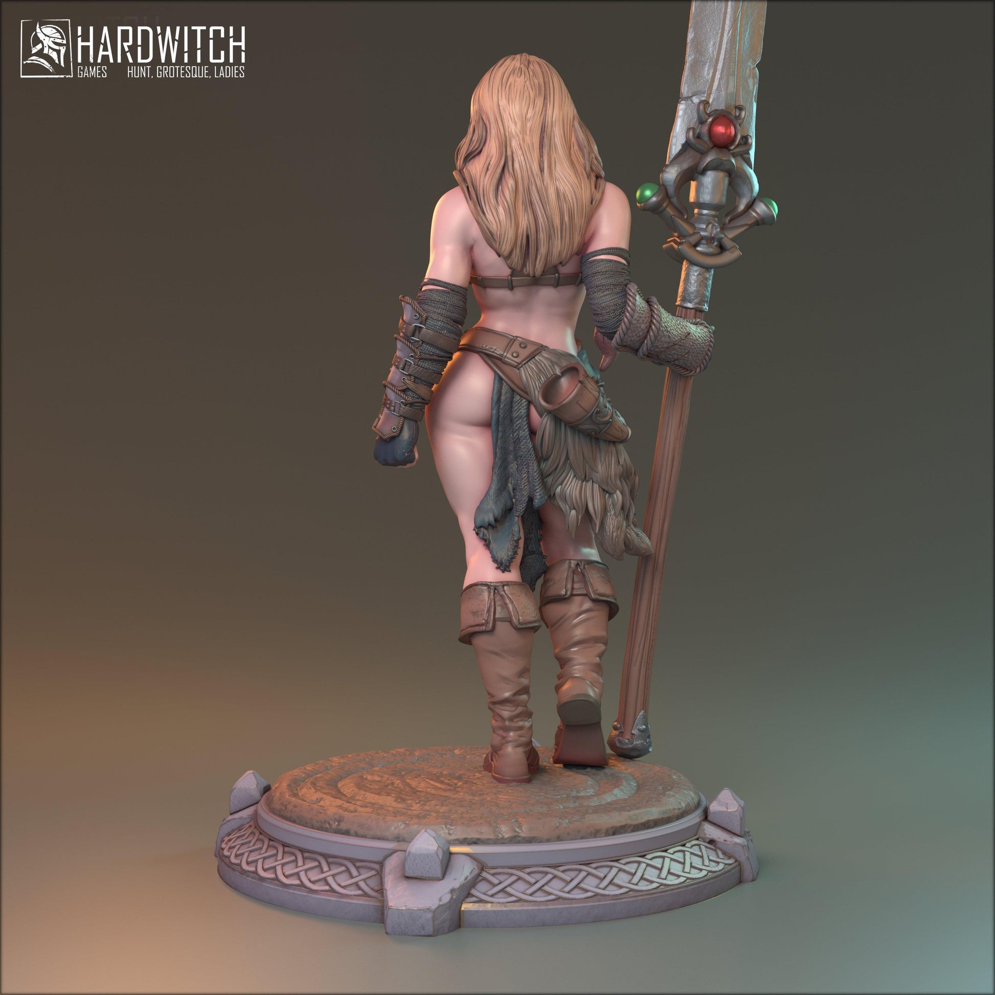 Alva, Topless Sexy Female Viking with Wolf Companion | Warrior and Beast Miniature | 32mm Scale, 75mm Scale, or 100mm Scale - Plague Miniatures