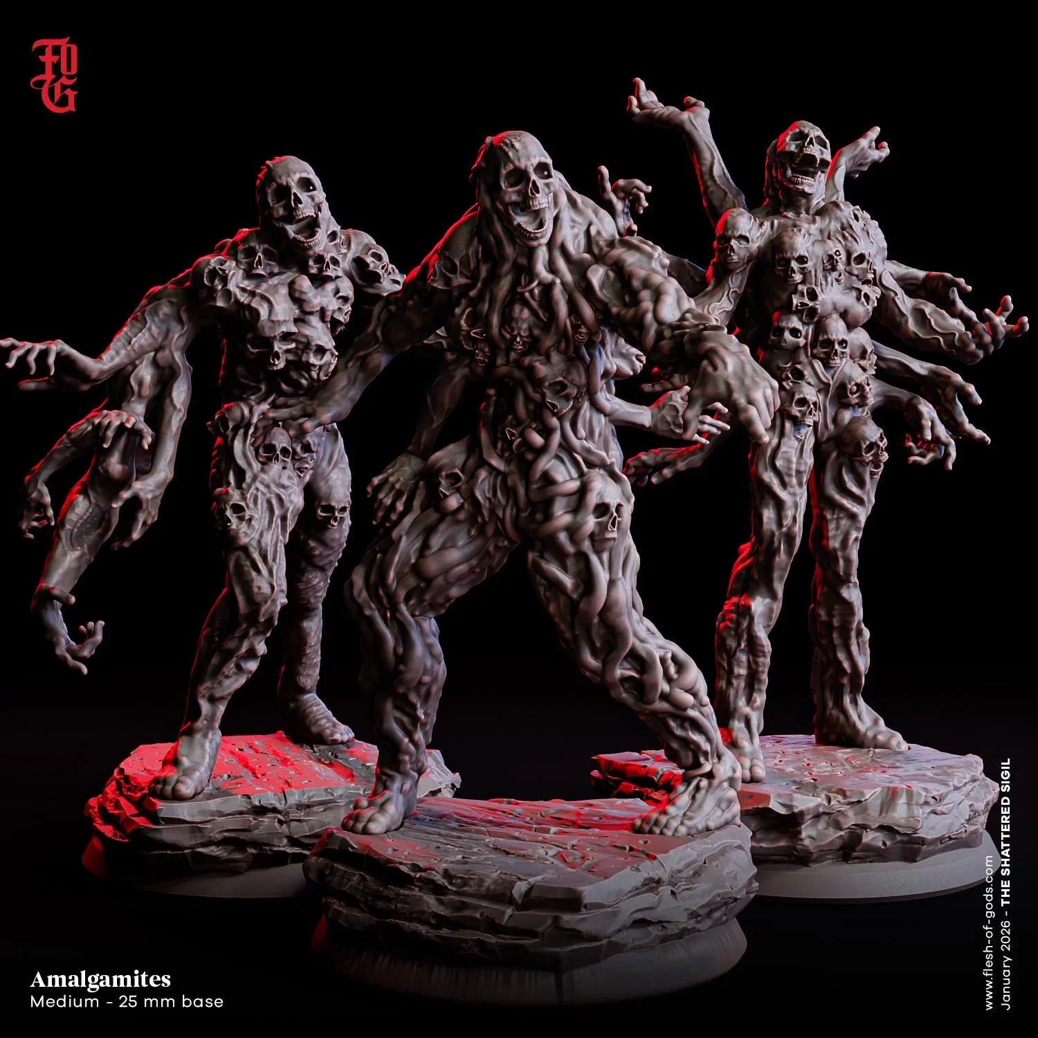 Amalgamite Brood Miniatures | Undead Aberration Monster Trio Set | 32mm Scale - Plague Miniatures