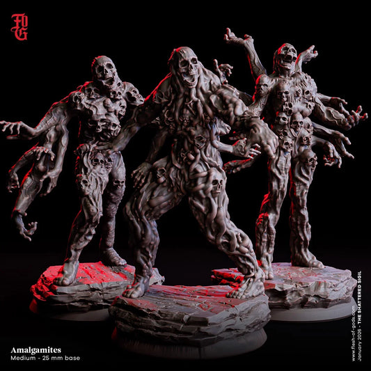 Amalgamite Brood Miniatures | Undead Aberration Monster Trio Set | 32mm Scale - Plague Miniatures