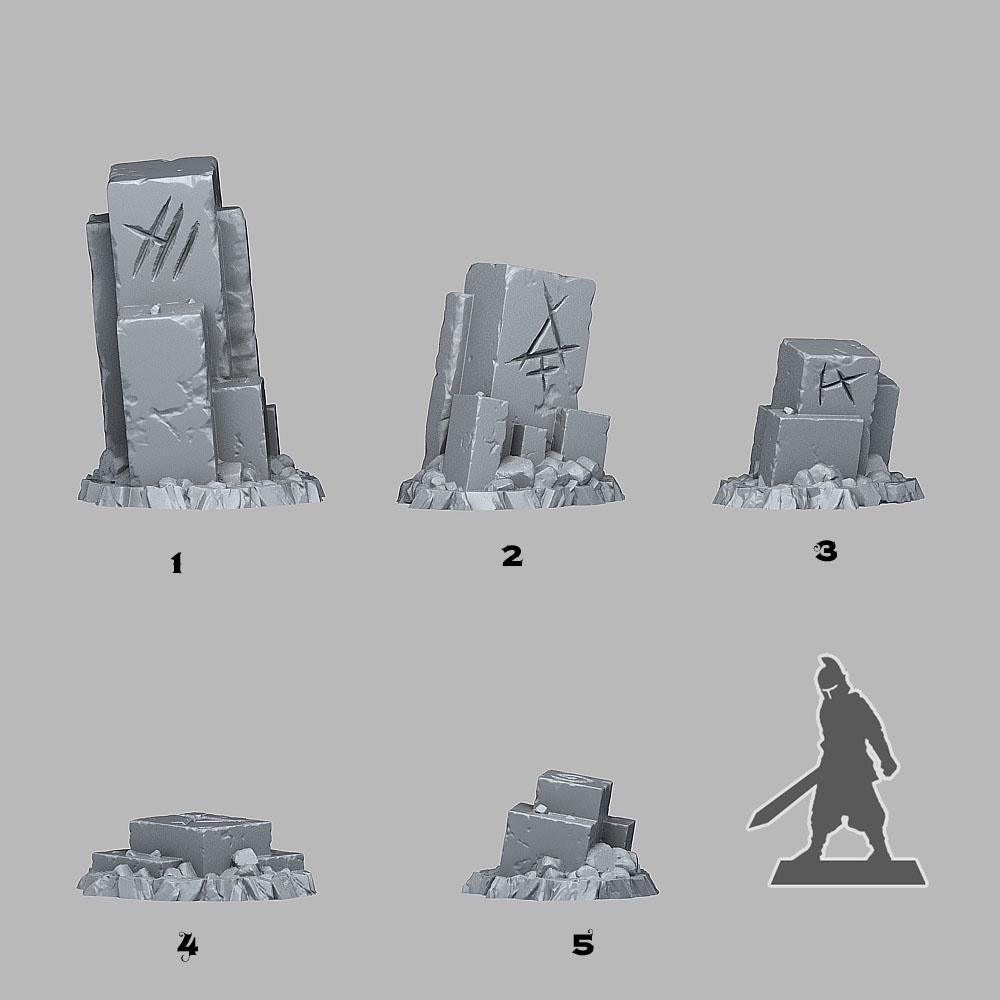 Ancient Magic Stones Terrain | Set of 5 Miniatures | 28mm or 32mm Scale - Plague Miniatures