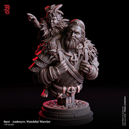 Andreyev, Watchful Warrior Bust | Human Nature Fighter Guardian Statue - Plague Miniatures