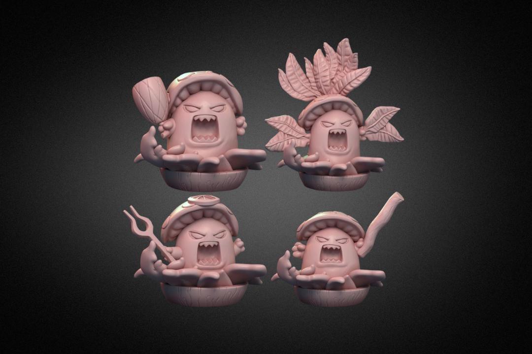 Angry Mushroom Miniatures | Set of 4 Cute Nerdy Mushroom Decor | 32mm or 75mm scale - Plague Miniatures