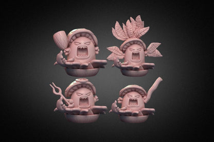 Angry Mushroom Miniatures | Set of 4 Cute Nerdy Mushroom Decor | 32mm or 75mm scale - Plague Miniatures