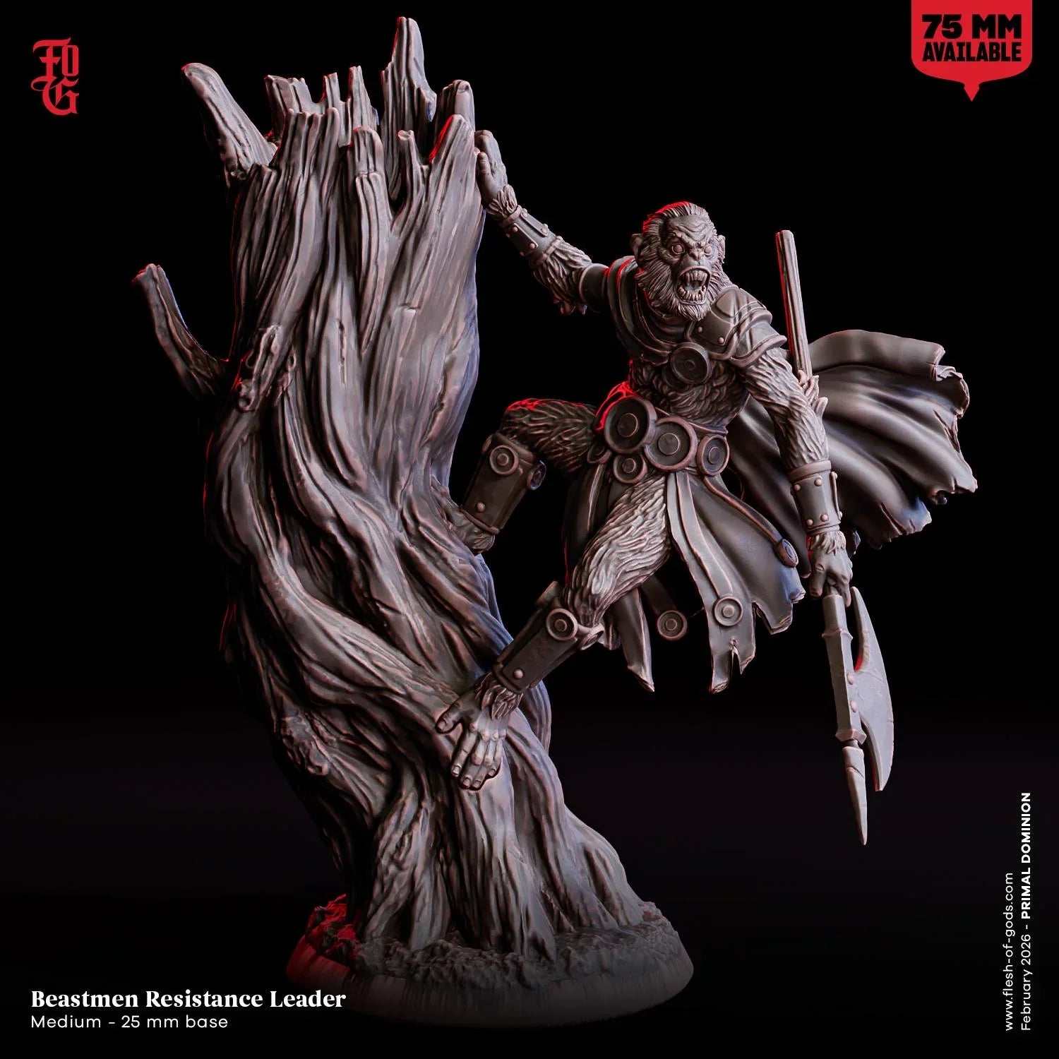 Apefolk Resistance Leader Miniature | Beastmen Rebel Figurine | 32mm Scale or 75mm Scale - Plague Miniatures