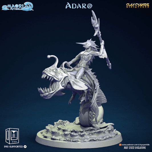 Aquatic Adaro Rider Miniature | Kuo-Toa miniature for Tabletop games | 32mm Scale - Plague Miniatures