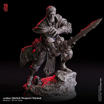 Arakar, Eldritch Weapon Warlock Miniature | Human Warlock Spellcaster | 32mm Scale or 75mm Scale - Plague Miniatures