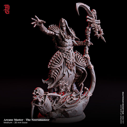 Arcane Master Necromancer Miniature with Minion | Undead Sorcerer | 32mm Scale or 75mm Scale - Plague Miniatures