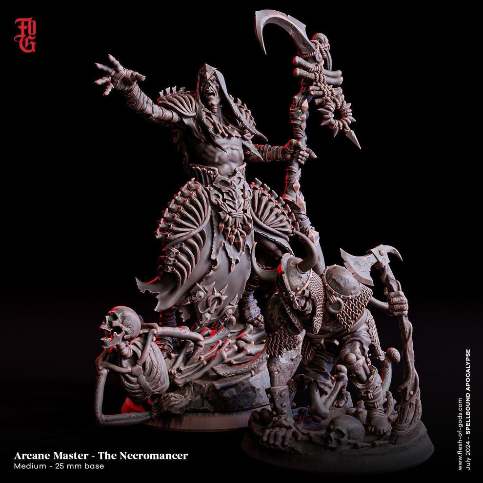 Arcane Master Necromancer Miniature with Minion | Undead Sorcerer | 32 ...