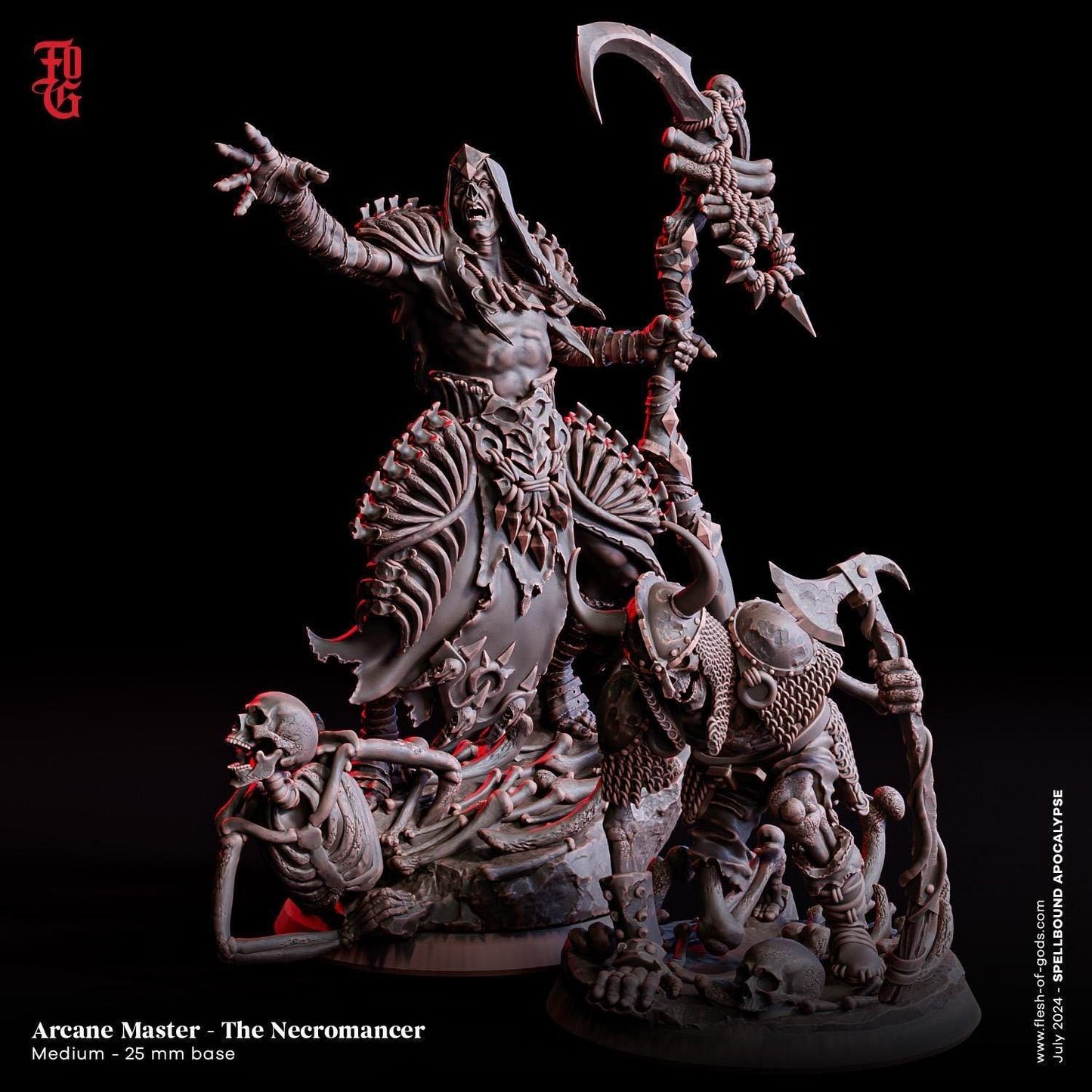 Arcane Master Necromancer Miniature with Minion | Undead Sorcerer | 32mm Scale or 75mm Scale - Plague Miniatures