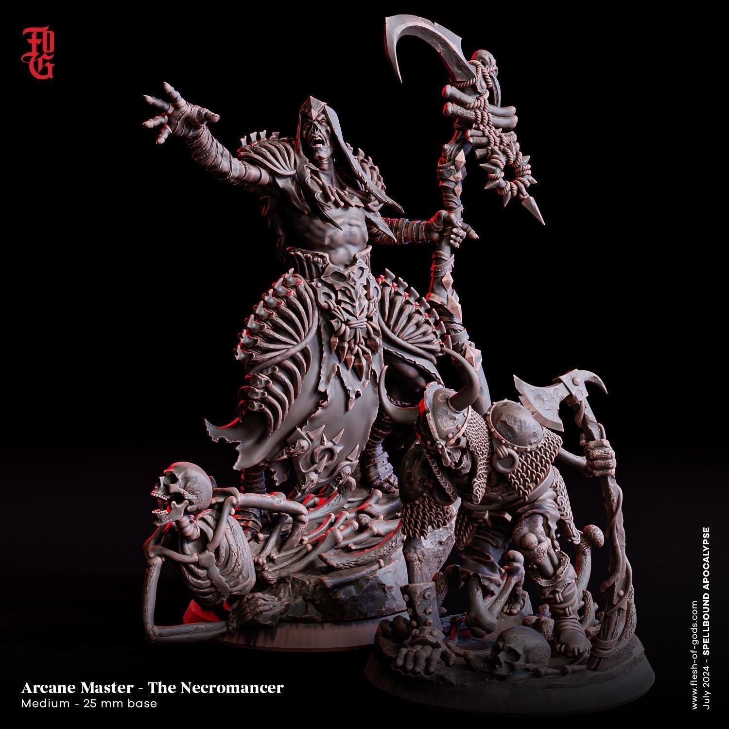Arcane Master Necromancer Miniature with Minion | Undead Sorcerer | 32mm Scale or 75mm Scale - Plague Miniatures