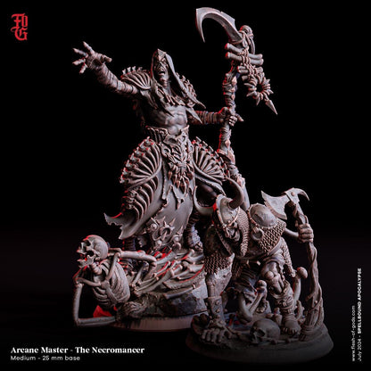 Arcane Master Necromancer Miniature with Minion | Undead Sorcerer | 32mm Scale or 75mm Scale - Plague Miniatures