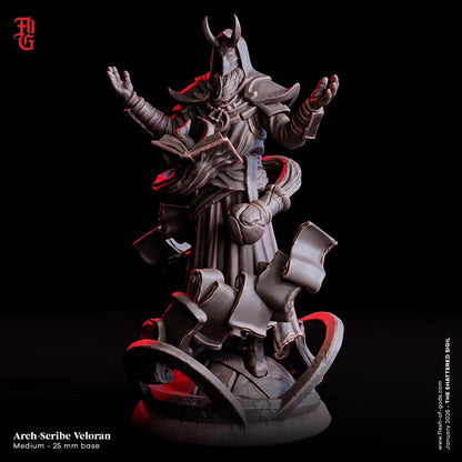 Arch Scribe Veloran Miniature | Human Wizard Arcane Spellcaster Scholar NPC Figurine | 32mm Scale or 75mm Scale - Plague Miniatures