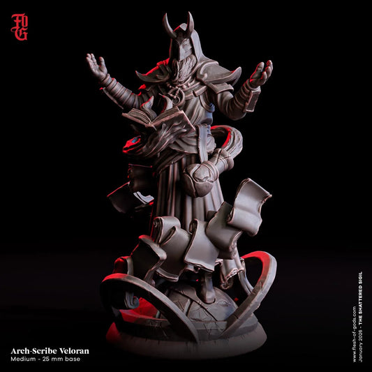 Arch Scribe Veloran Miniature | Human Wizard Arcane Spellcaster Scholar NPC Figurine | 32mm Scale or 75mm Scale - Plague Miniatures