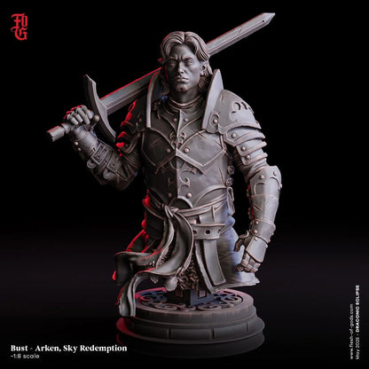 Arken, Sky Redemption (Mounted) | Human Fighter on Dragon Wyvern Miniature | 32mm Scale or 75mm Scale - Plague Miniatures