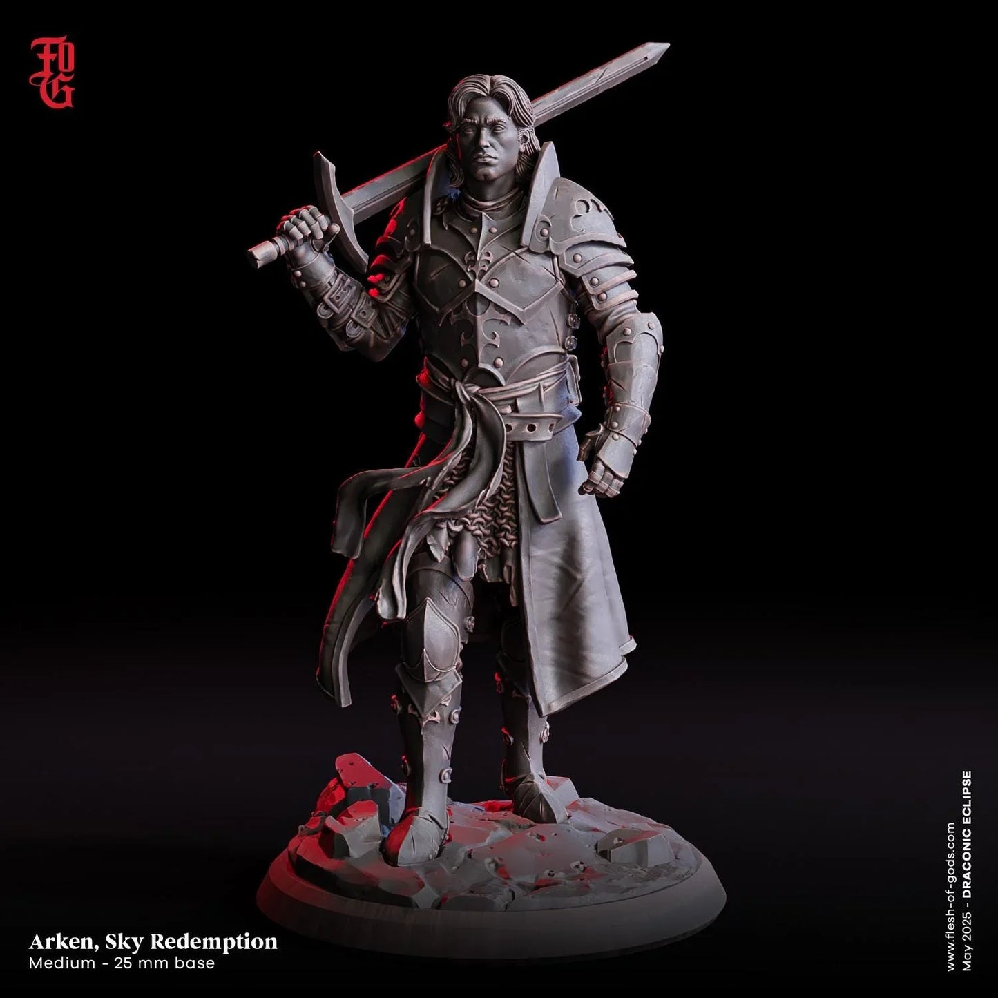 Arken, Sky Redemption (Mounted) | Human Fighter on Dragon Wyvern Miniature | 32mm Scale or 75mm Scale - Plague Miniatures