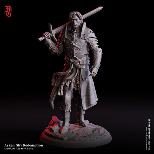 Arken, Sky Redemption | Human Warrior Miniature with Mounted Option | 32mm Scale or 75mm Scale - Plague Miniatures