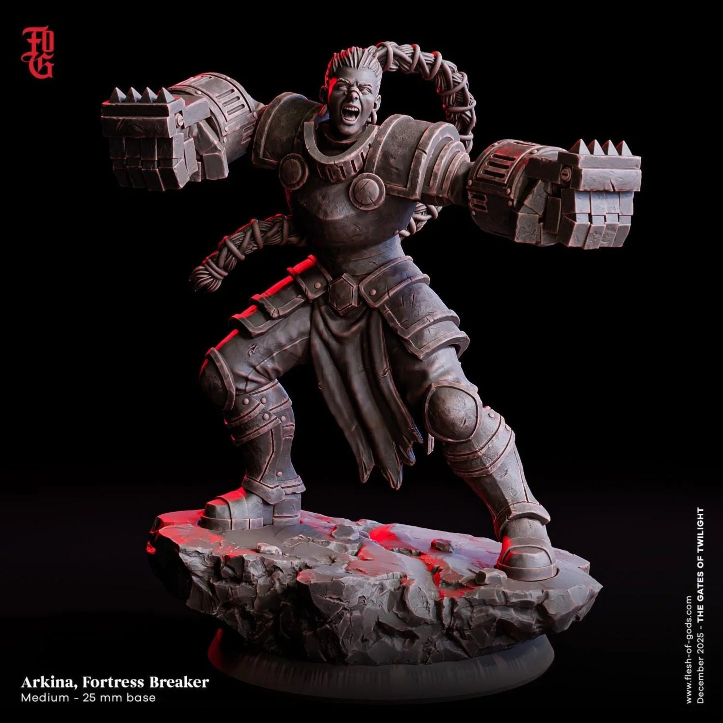 Arkina, Fortress Breaker Miniature | Female Human Fighter Steampunk Sci-Fi Figurine | 32mm Scale or 75mm Scale - Plague Miniatures