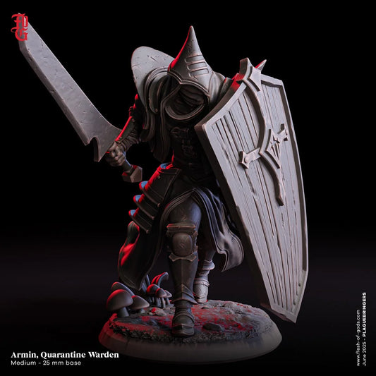 Armin, Quarantine Warden | Masked Plague Warrior Miniature| 32mm Scale or 75mm Scale - Plague Miniatures