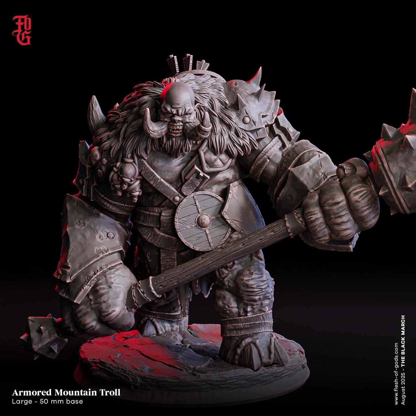 Armored Mountain Troll | Large Giant Monstrosity Miniature | 50mm Base - Plague Miniatures