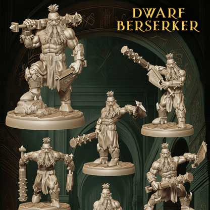 Army of Dwarf Berserkers - 12 Poses | Raging Dwarf Miniatures | DnD Warrior Set - Plague Miniatures