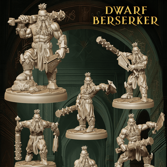 Army of Dwarf Berserkers - 12 Poses | Raging Dwarf Miniatures | DnD Warrior Set - Plague Miniatures