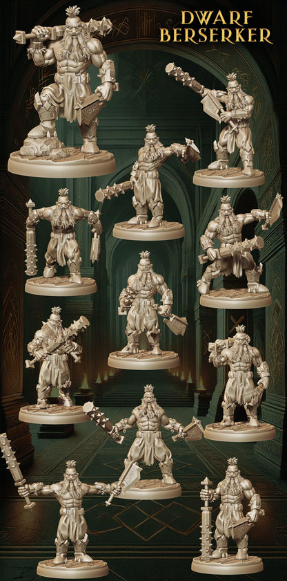 Army of Dwarf Berserkers - 12 Poses | Raging Dwarf Miniatures | DnD Warrior Set - Plague Miniatures