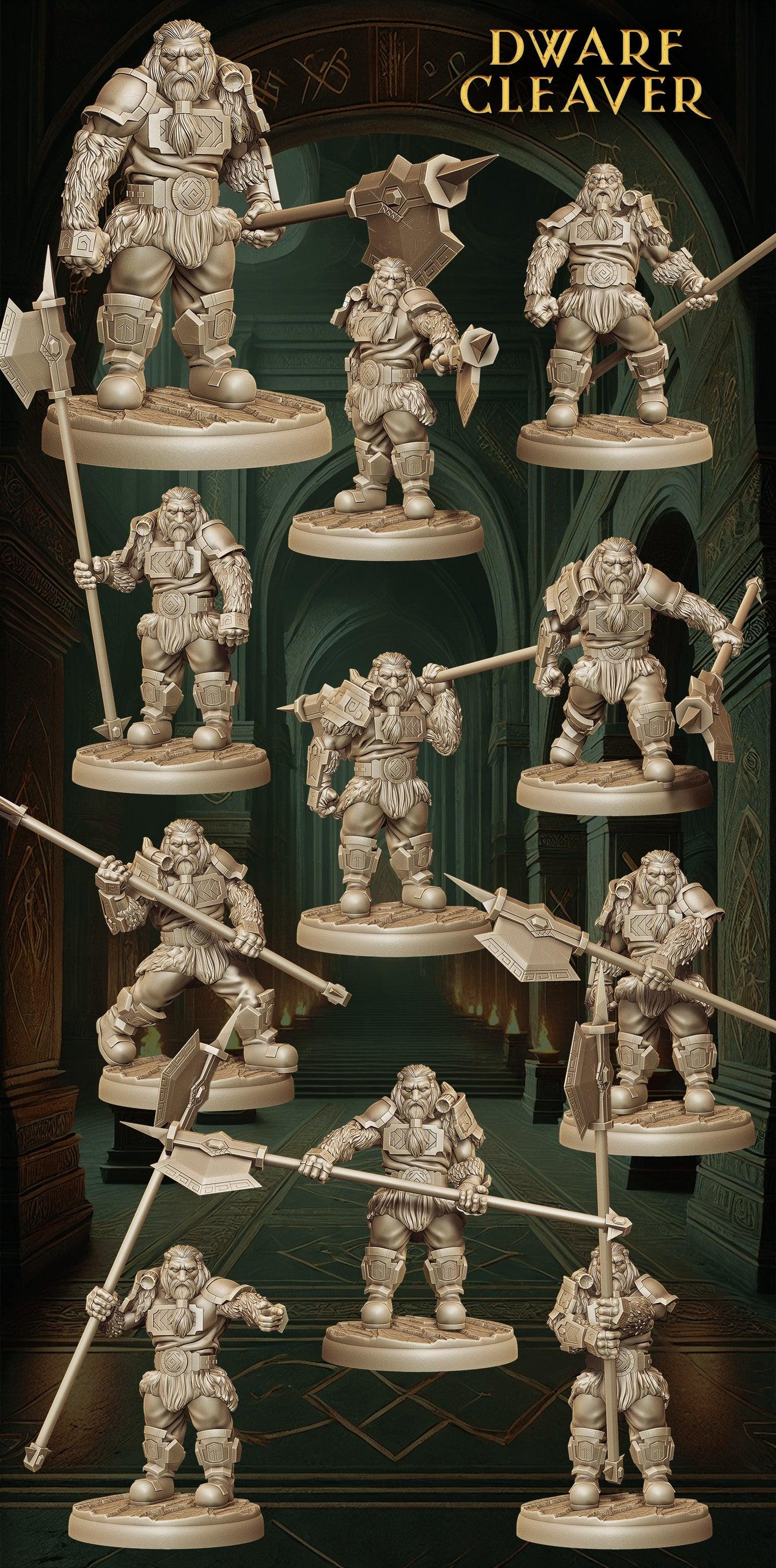 Army of Dwarf Cleavers - 12 Poses | Cleaver Wielding Dwarf Miniatures | DnD Warrior Figurines - Plague Miniatures