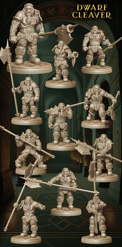 Army of Dwarf Cleavers - 12 Poses | Cleaver Wielding Dwarf Miniatures | DnD Warrior Figurines - Plague Miniatures