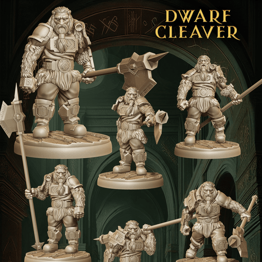 Army of Dwarf Cleavers - 12 Poses | Cleaver Wielding Dwarf Miniatures | DnD Warrior Figurines - Plague Miniatures