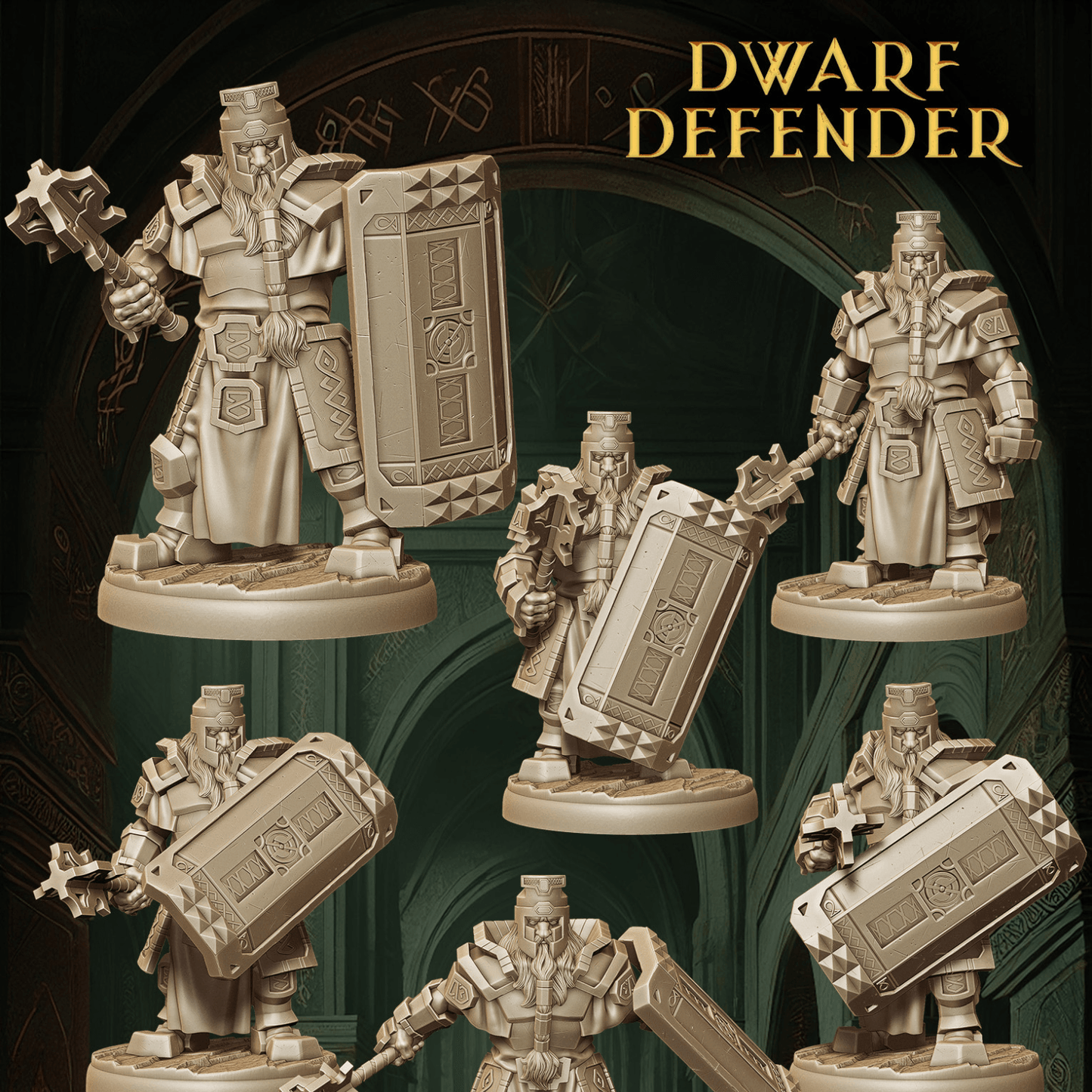 Army of Dwarf Defenders - 12 Poses | Shielded Dwarf Miniatures | DnD Warrior Protectors - Plague Miniatures