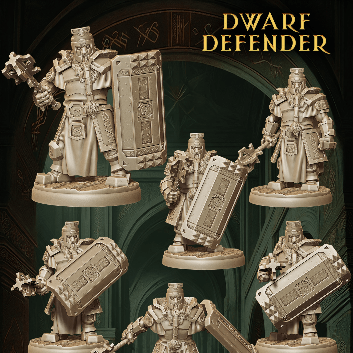 Army of Dwarf Defenders - 12 Poses | Shielded Dwarf Miniatures | DnD Warrior Protectors - Plague Miniatures