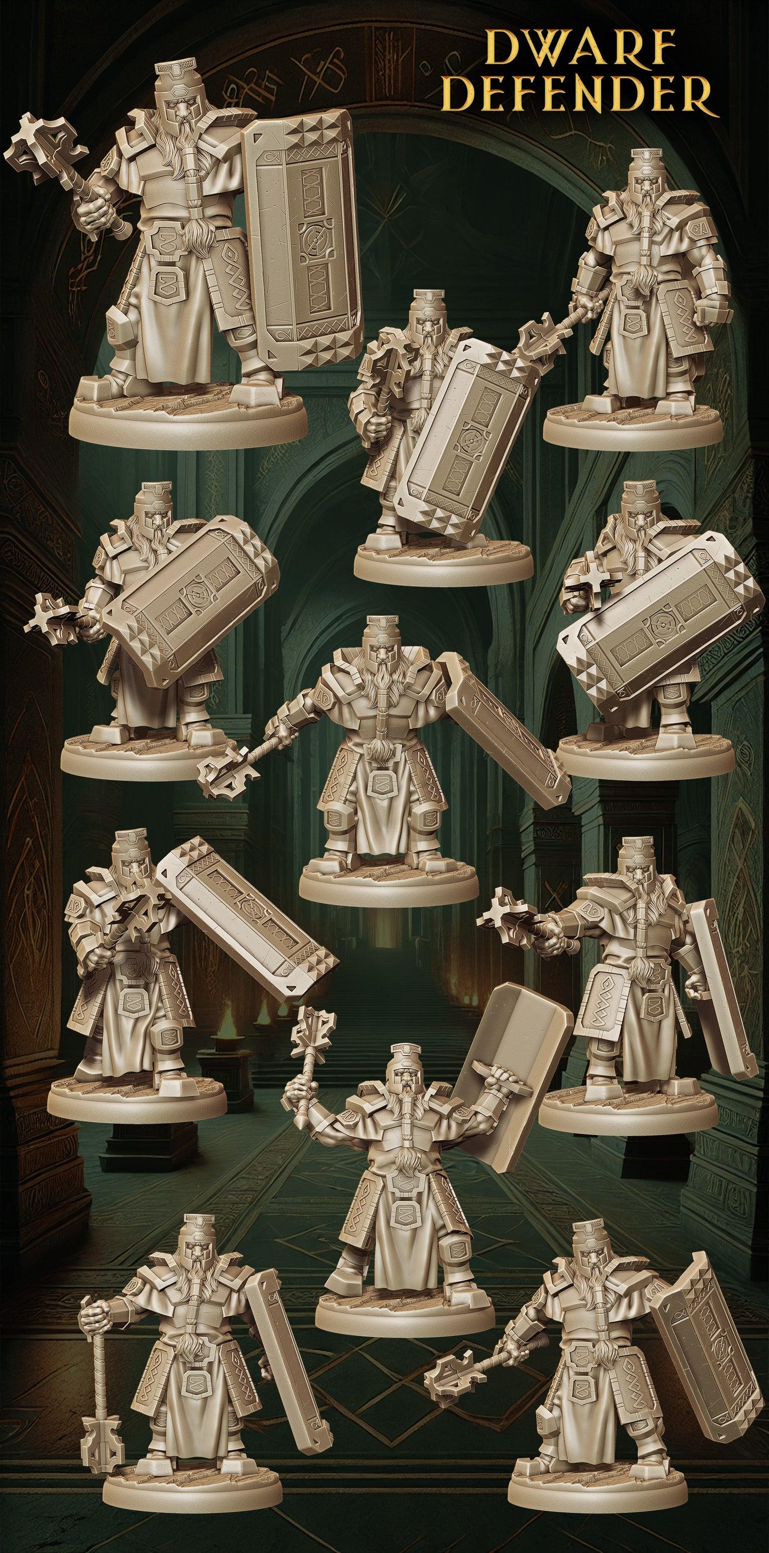 Army of Dwarf Defenders - 12 Poses | Shielded Dwarf Miniatures | DnD Warrior Protectors - Plague Miniatures