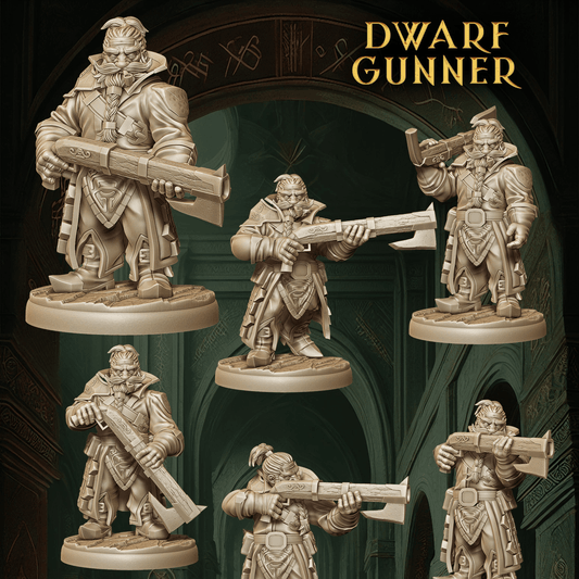 Army of Dwarf Gunners - 12 Poses | Firearm-Wielding Dwarf Miniatures | DnD Dwarf Ranger - Plague Miniatures