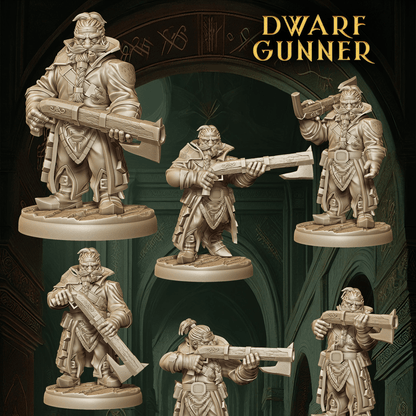 Army of Dwarf Gunners - 12 Poses | Firearm-Wielding Dwarf Miniatures | DnD Dwarf Ranger - Plague Miniatures