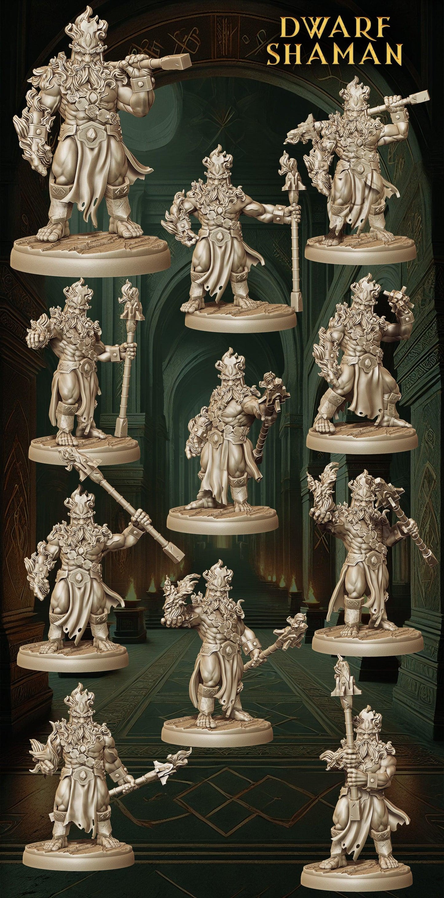 Army of Dwarf Shaman - 12 Poses | Mystical Dwarf Miniatures | DnD Tabletop Wargaming Set - Plague Miniatures