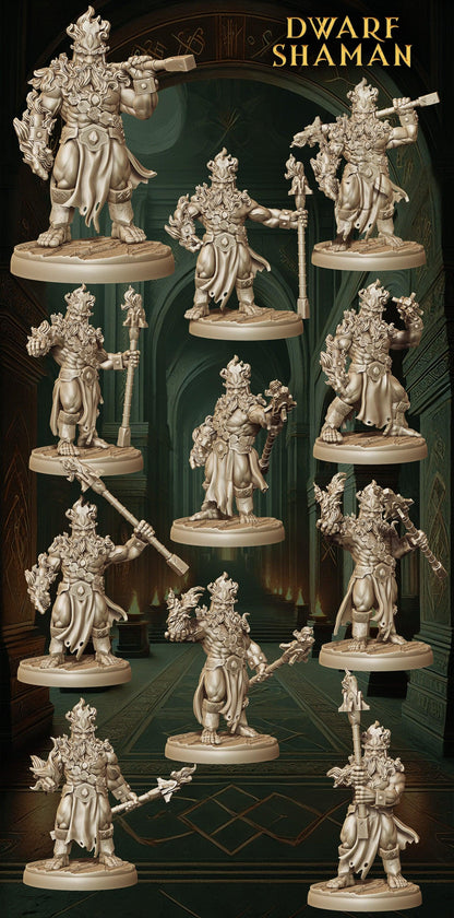 Army of Dwarf Shaman - 12 Poses | Mystical Dwarf Miniatures | DnD Tabletop Wargaming Set - Plague Miniatures