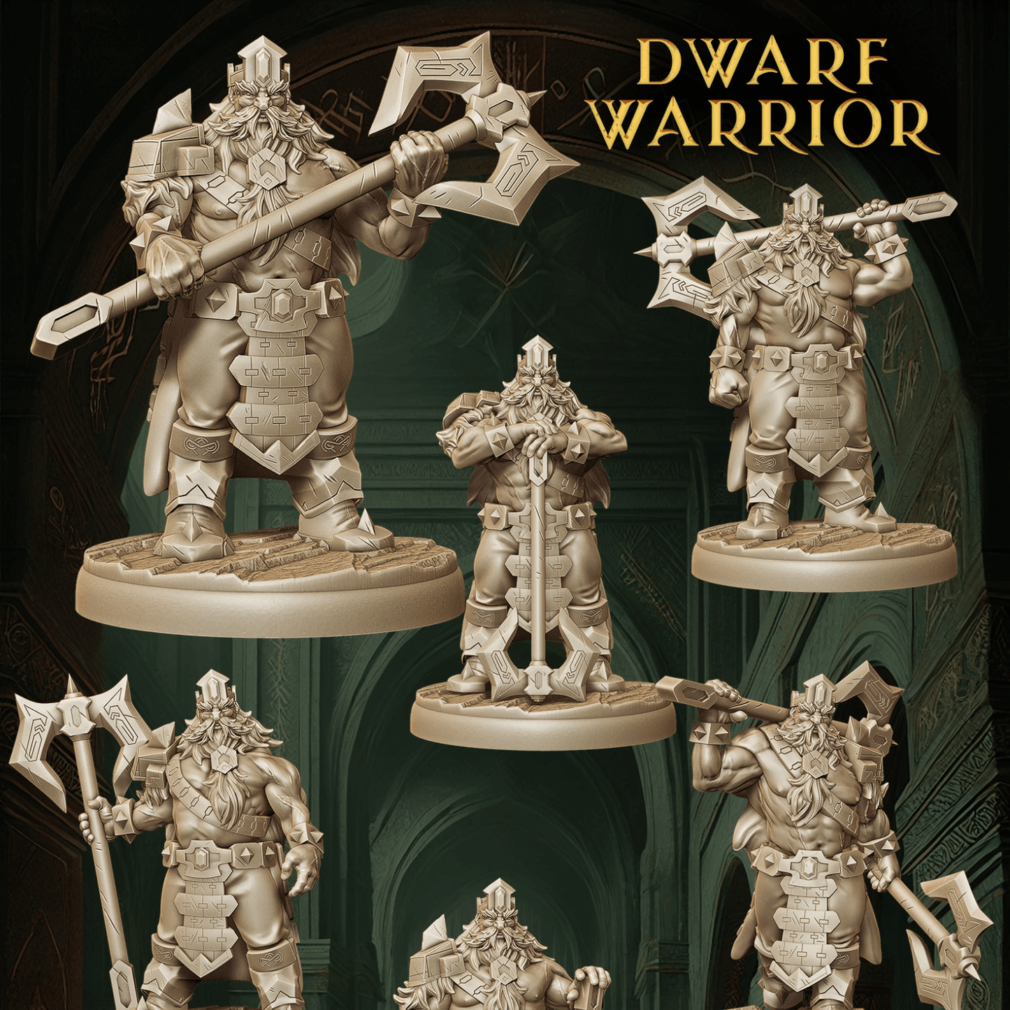 Army of Dwarf Warriors - 12 Poses | Axe-Wielding Dwarf Miniatures | DnD Tabletop Wargaming Set - Plague Miniatures