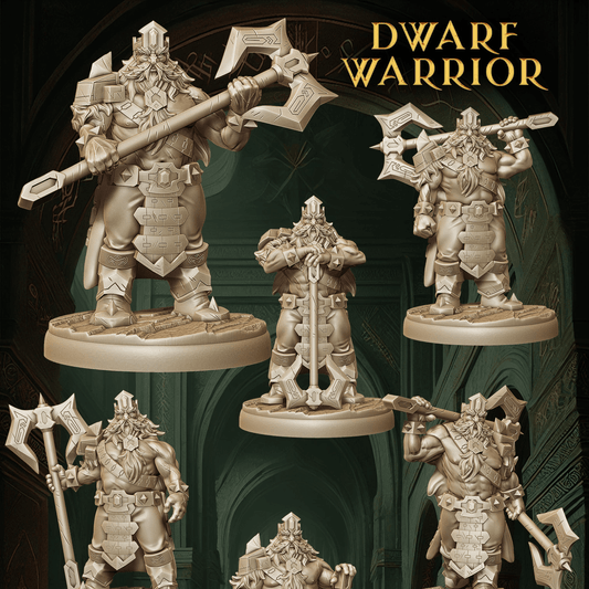 Army of Dwarf Warriors - 12 Poses | Axe-Wielding Dwarf Miniatures | DnD Tabletop Wargaming Set - Plague Miniatures