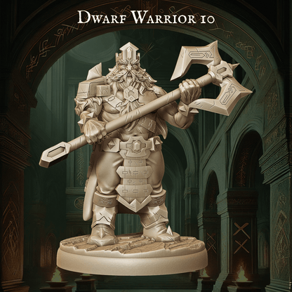 Army of Dwarf Warriors - 12 Poses | Axe-Wielding Dwarf Miniatures | DnD Tabletop Wargaming Set - Plague Miniatures