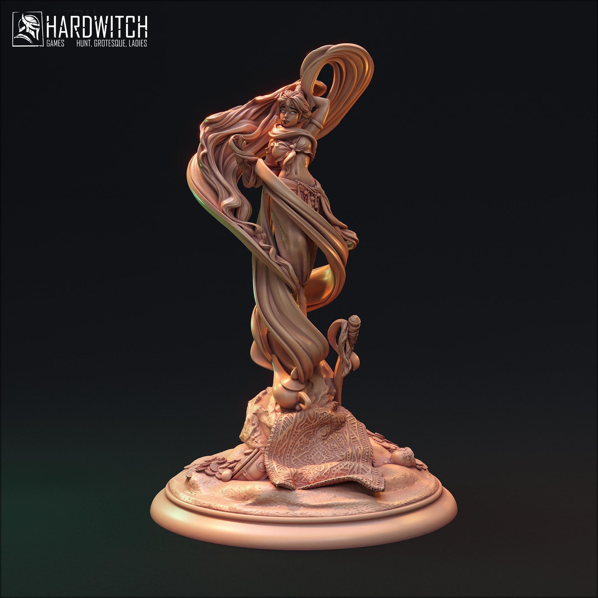 Asullah Maaghikar, Enchantress of Dark Wishes NSFW Nude Option | Seductive Djinn Genie Miniature | 32mm Scale or 75mm Scale - Plague Miniatures