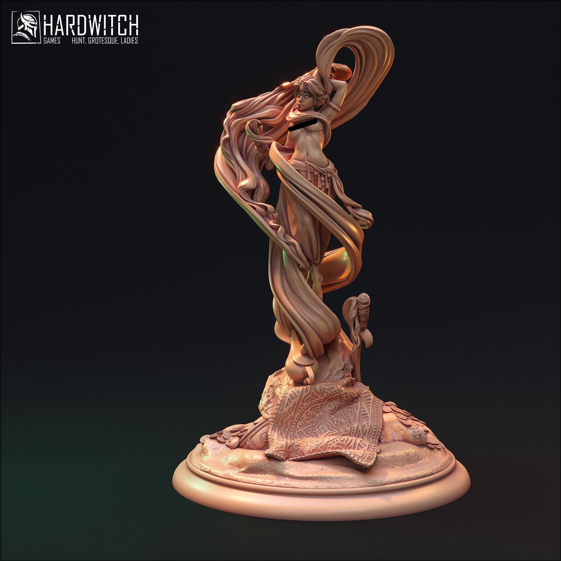 Asullah Maaghikar, Enchantress of Dark Wishes NSFW Nude Option | Seductive Djinn Genie Miniature | 32mm Scale or 75mm Scale - Plague Miniatures