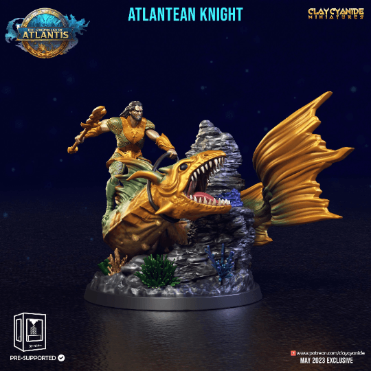 Atlantean Knight Miniature | Clay Cyanide | Chronicles of Atlantis | DnD Miniature Dungeons and Dragons DnD 5e Underwater Knight - Plague Miniatures shop for DnD Miniatures