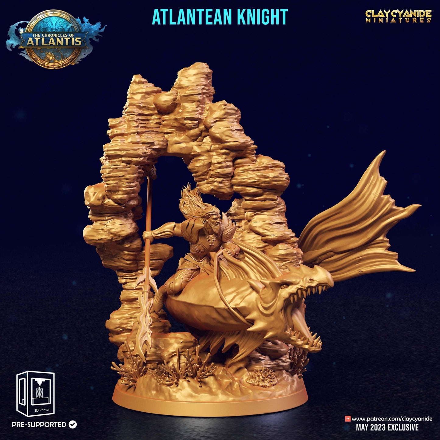 Atlantean Knight Miniature | Aquatic Fantasy Collectible for DnD | 32mm Scale - Plague Miniatures