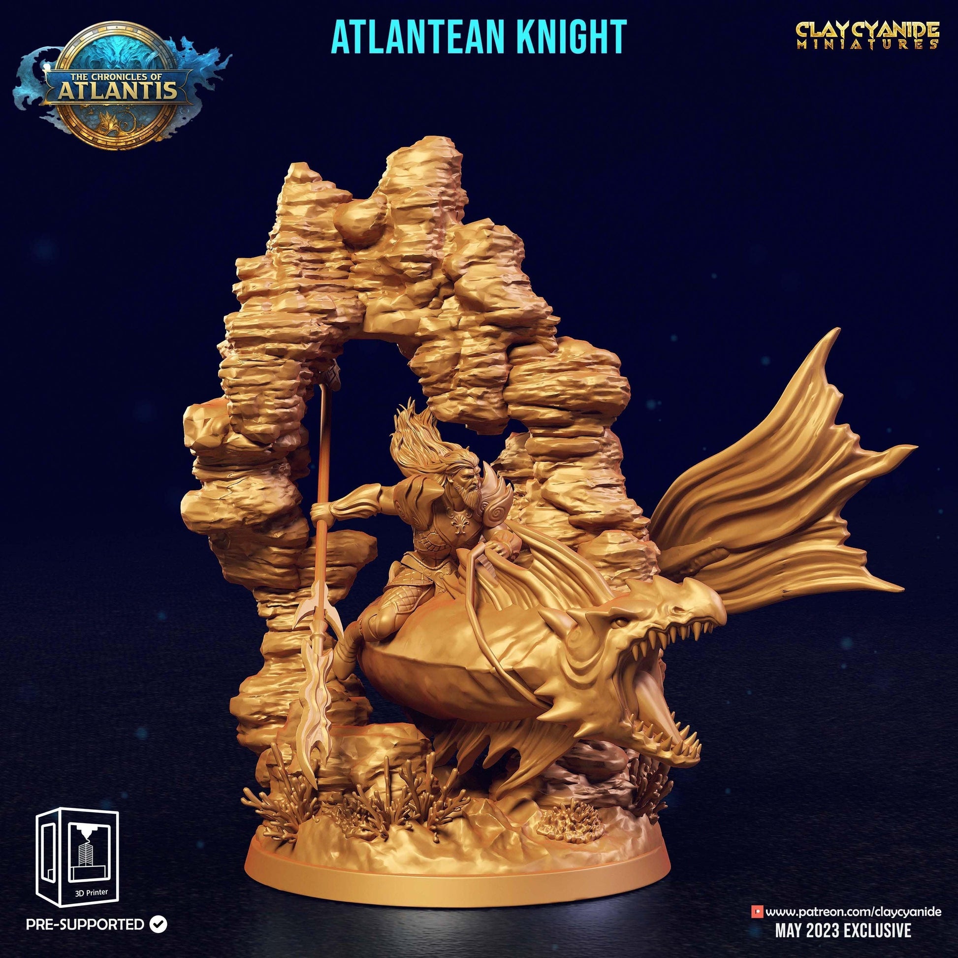Atlantean Knight Miniature | Aquatic Fantasy Collectible for DnD | 32mm Scale - Plague Miniatures