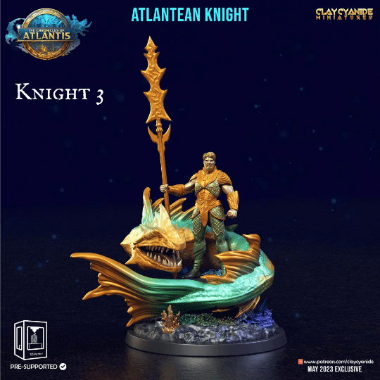 Atlantean Knight Miniature | Aquatic Fantasy Collectible for DnD | 32mm Scale - Plague Miniatures