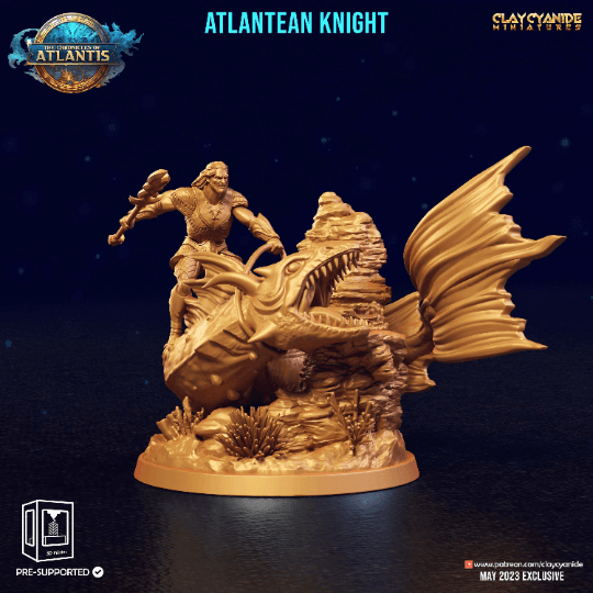 Atlantean Knight Miniature | Aquatic Fantasy Collectible for DnD | 32mm Scale - Plague Miniatures