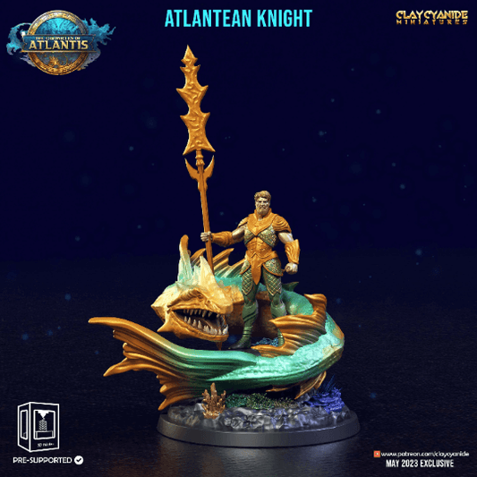 Atlantean DnD Knight Miniature | Clay Cyanide | Chronicles of Atlantis | DnD Miniature Dungeons and Dragons DnD 5e Underwater Knight - Plague Miniatures shop for DnD Miniatures